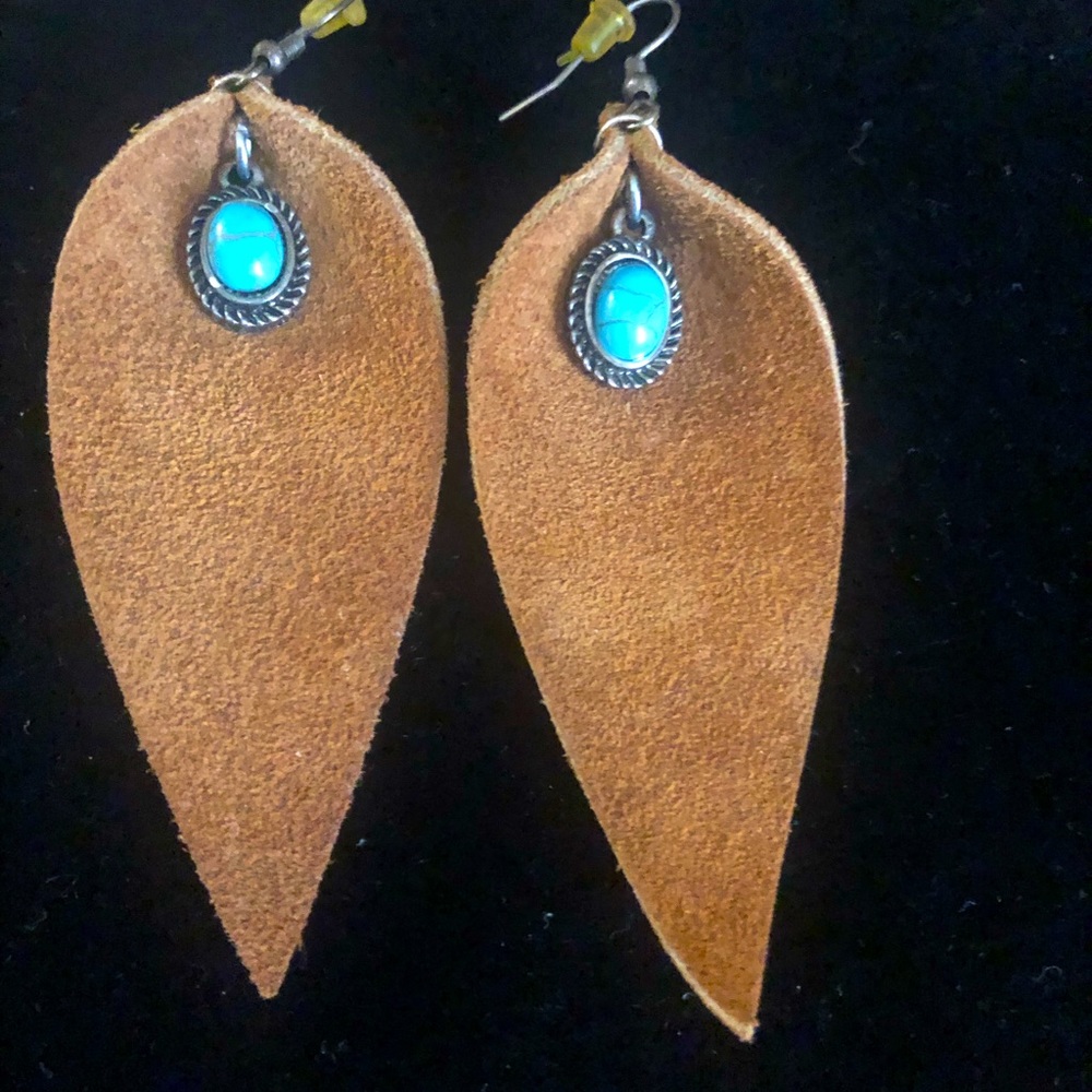 Leather suede handmade long earrings
